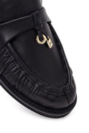 Woman Black Leather Masculine Loafers | Derimod