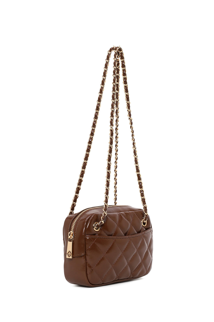 Woman Brown Quilted Crossbody Bag