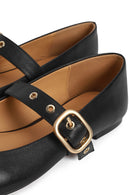 Women's Black Buckle Leather Ballerinas | Derimod