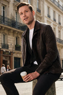 Dybala Male Brown Stand Collar Leather Jacket | Derimod