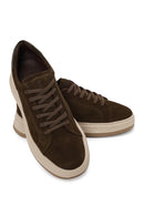 Male Khaki Lace-Up Thick-Soled Suede Leather Sneaker | Derimod
