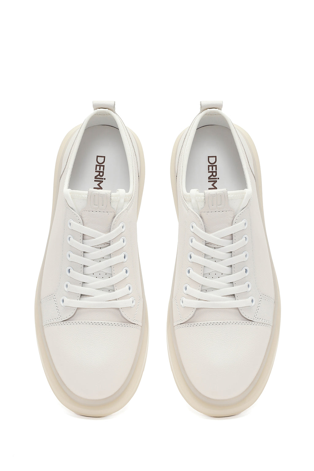 Erkek Beyaz Bağcıklı Kalın Tabanlı Deri Sneaker