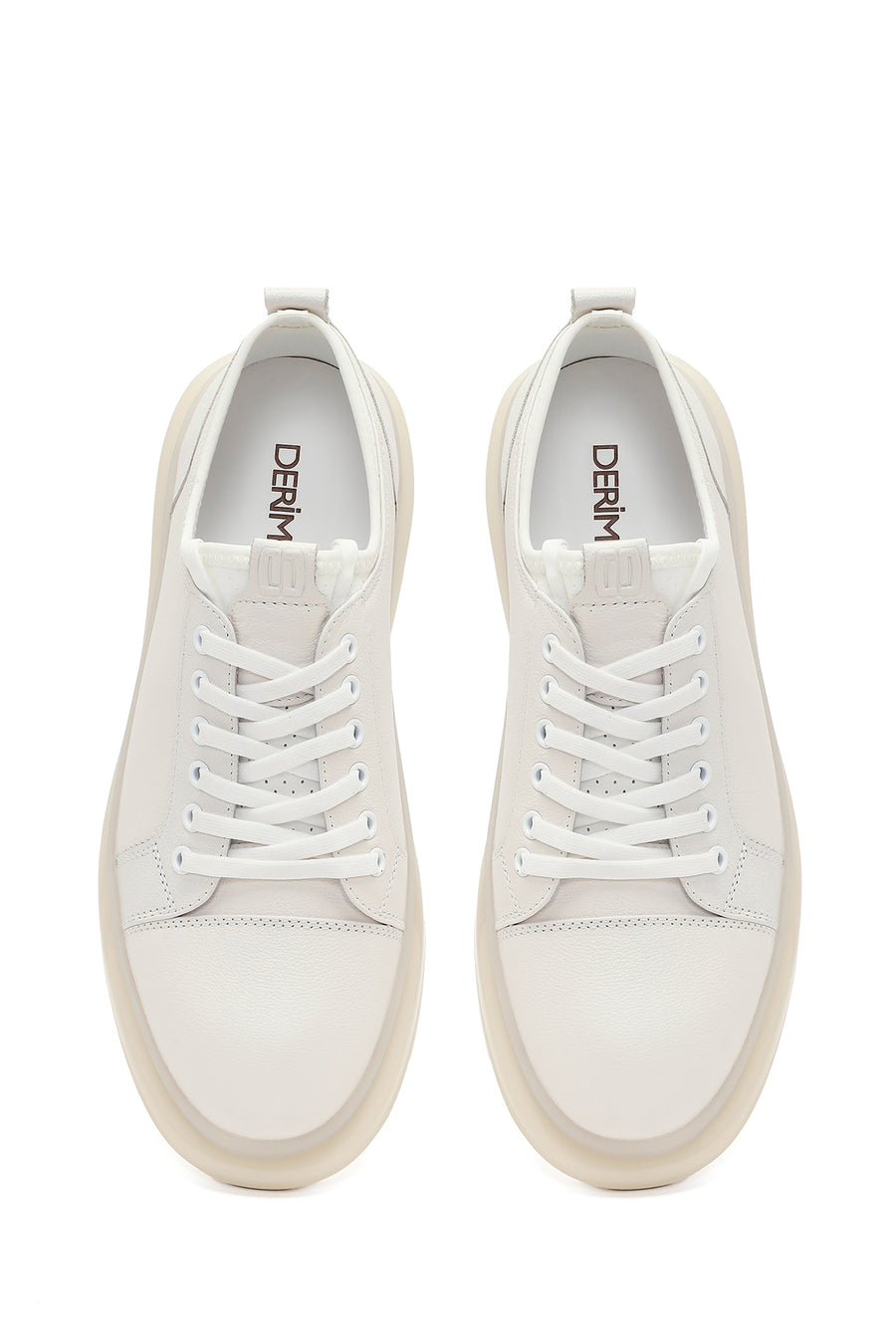 Erkek Beyaz Bağcıklı Kalın Tabanlı Deri Sneaker