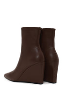 Woman Brown Zip Closure Wedge-Heel Boots | Derimod