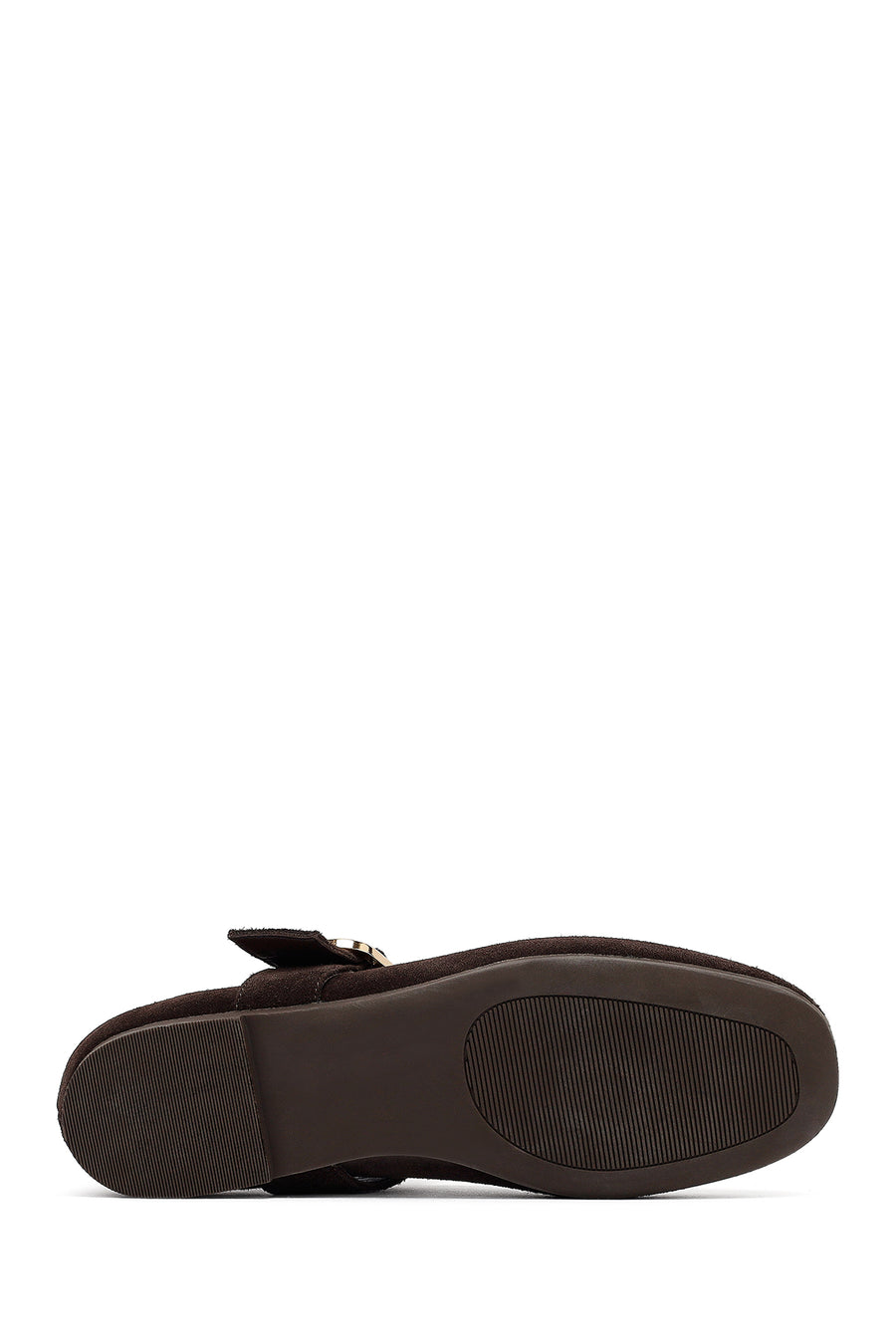 Woman Brown Buckled Suede Leather Ballet Flat