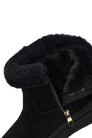 Woman Black Zip Closure Thick-Soled Suede Teddy Boots | Derimod