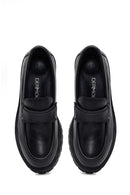 Woman Black Thick-Soled Leather Masculine Loafer | Derimod