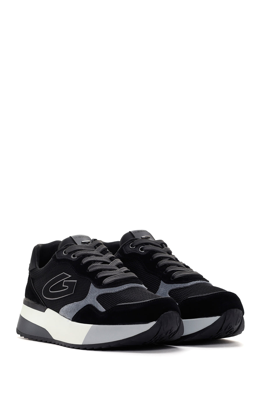 Alberto Guardiani Men's Black Gray Winner Thick Soled Leather Sneaker