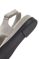 Women's Grey Ankle Strap Thick Sole Suede Leather Sandals | Derimod