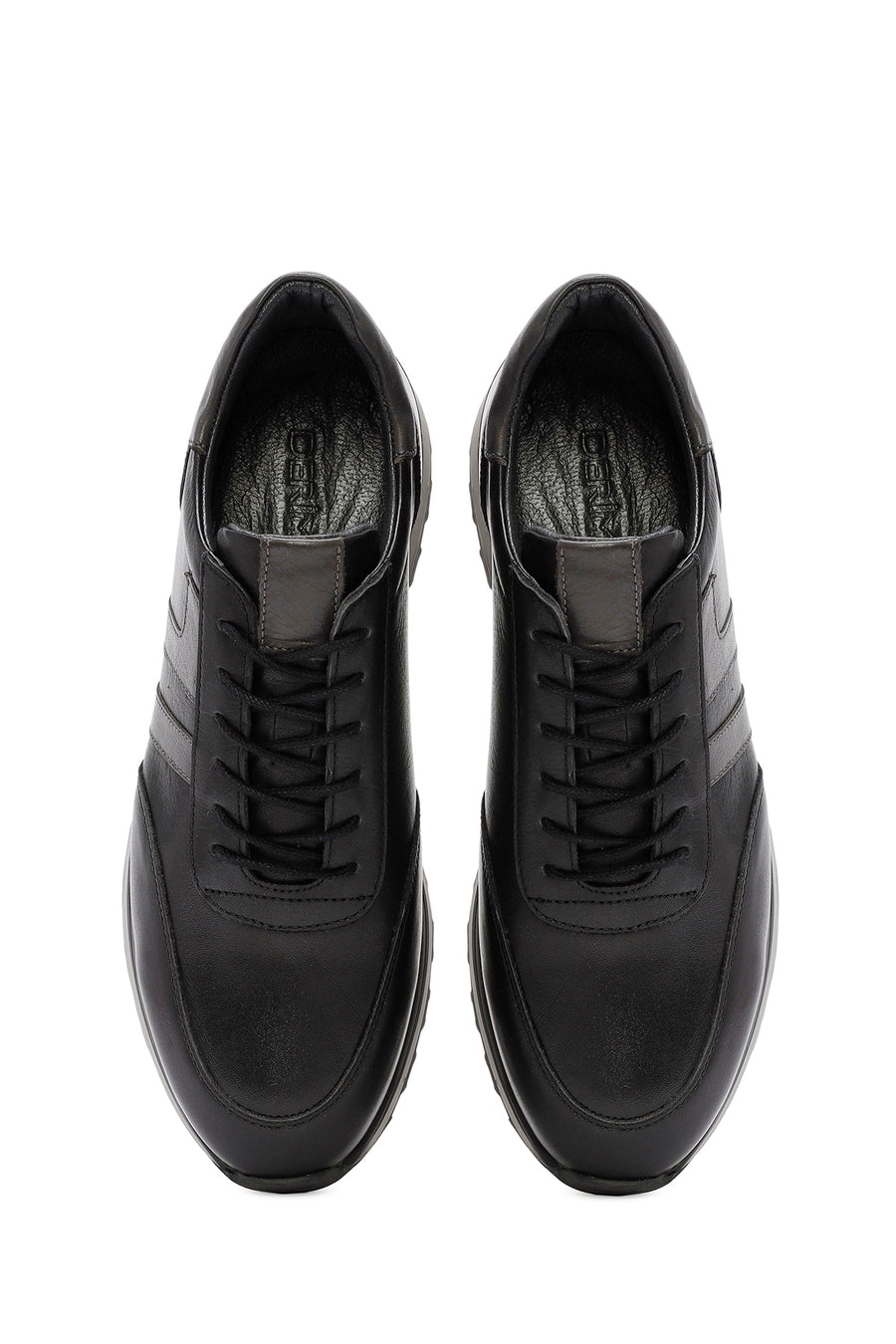 Men's Black Lace-Up Leather Casual Sneakers