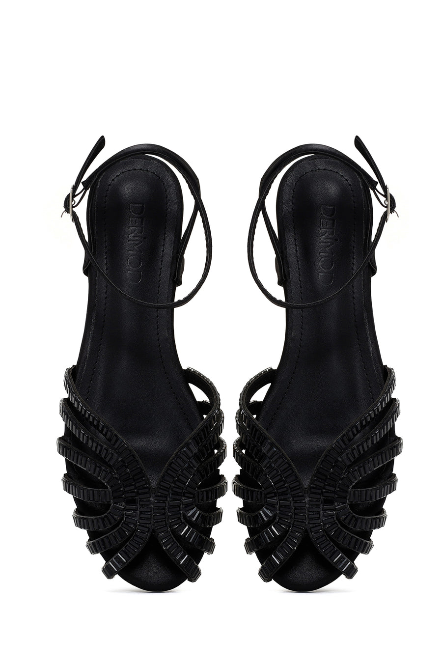 Women's Black Ankle Strap Stone Sandals