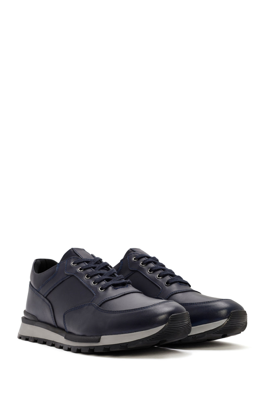 Men's Navy Blue Lace-up Leather Casual Sneaker