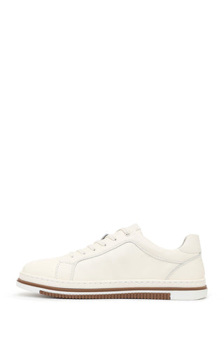 Erkek Beyaz Bağcıklı Deri Sneaker
