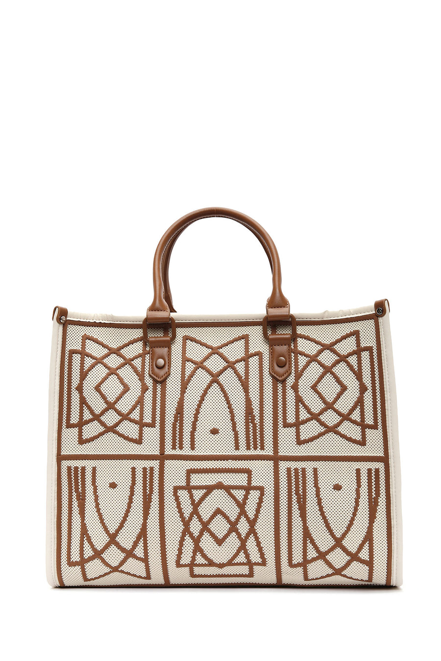 Women's Camel Long Strap Patterned Fabric Shoulder Bag