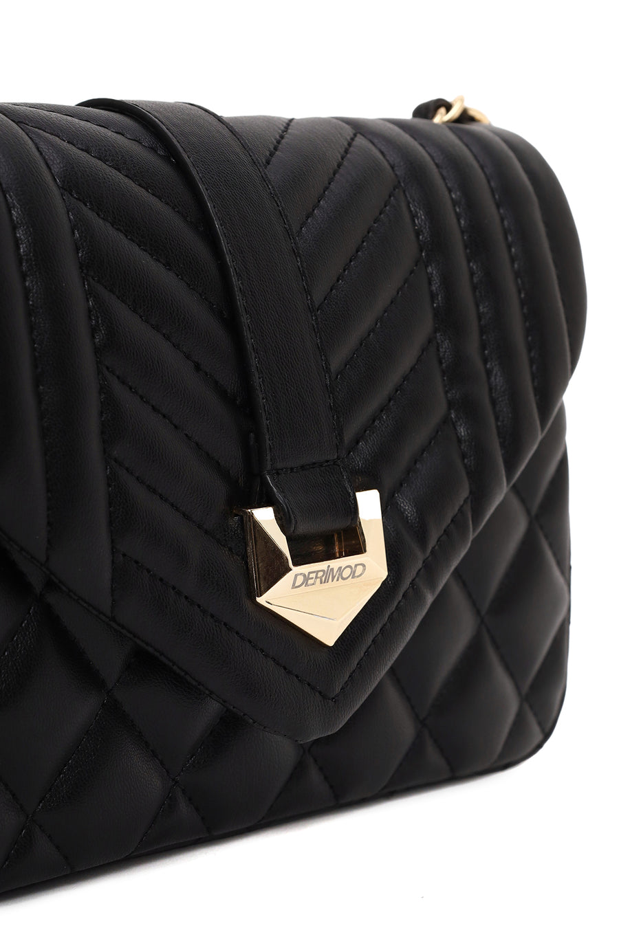 Woman Black Quilted Crossbody Bag with Chain Strap
