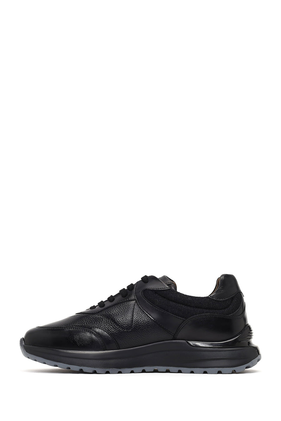 Men's Black Lace-Up Thick-Soled Leather Sneaker