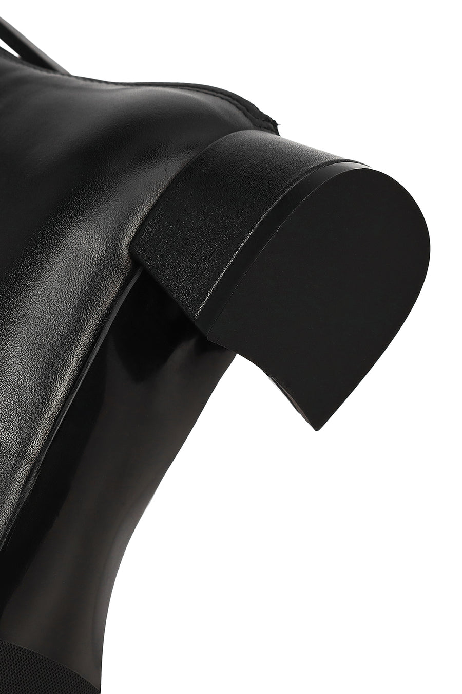 Women's Black Zippered Short Thick Heeled Leather Boots