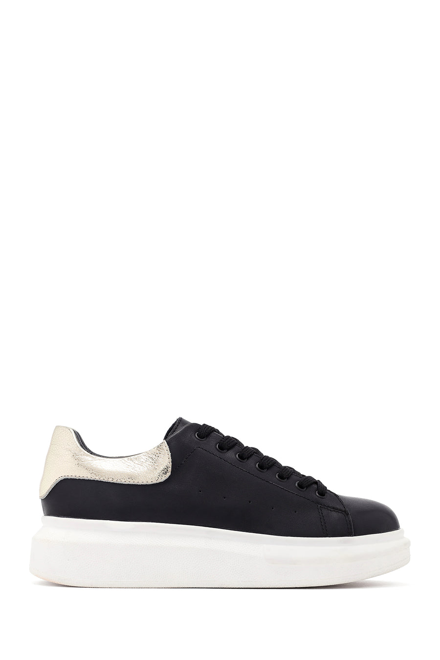 Woman Black Lace-Up Thick Sole Leather Sneakers 25AFD220518 | Derimod