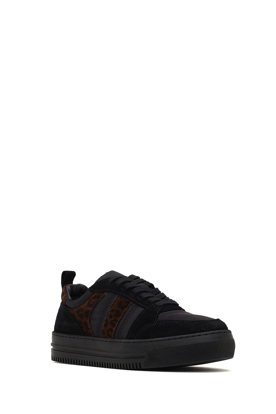 Kadın Siyah Bağcıklı Desenli Deri Sneaker