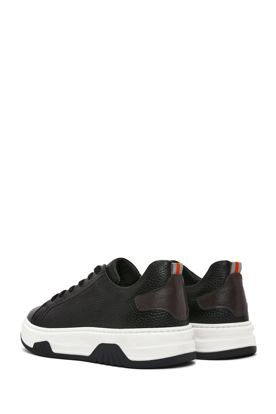 Erkek Siyah Bağcıklı Kalın Tabanlı Deri Sneaker