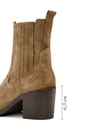 Woman Brown Chunky Heeled Suede Cowboy Boots | Derimod