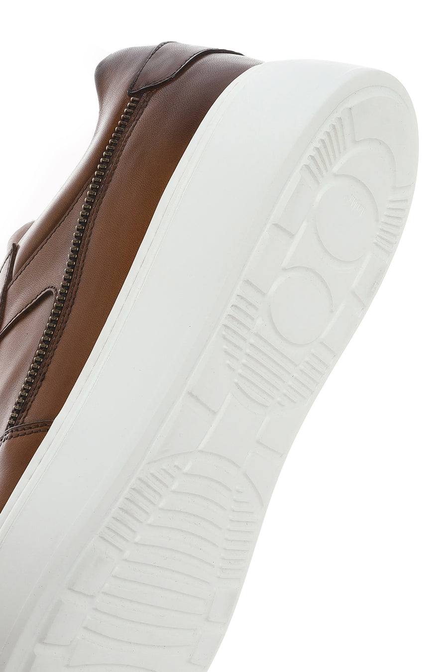 Men's Tan Lace-up Thick-Sole Leather Sneaker