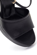Women's Black Ankle Buckle Platform High Thick Heel Leather Sandals | Derimod