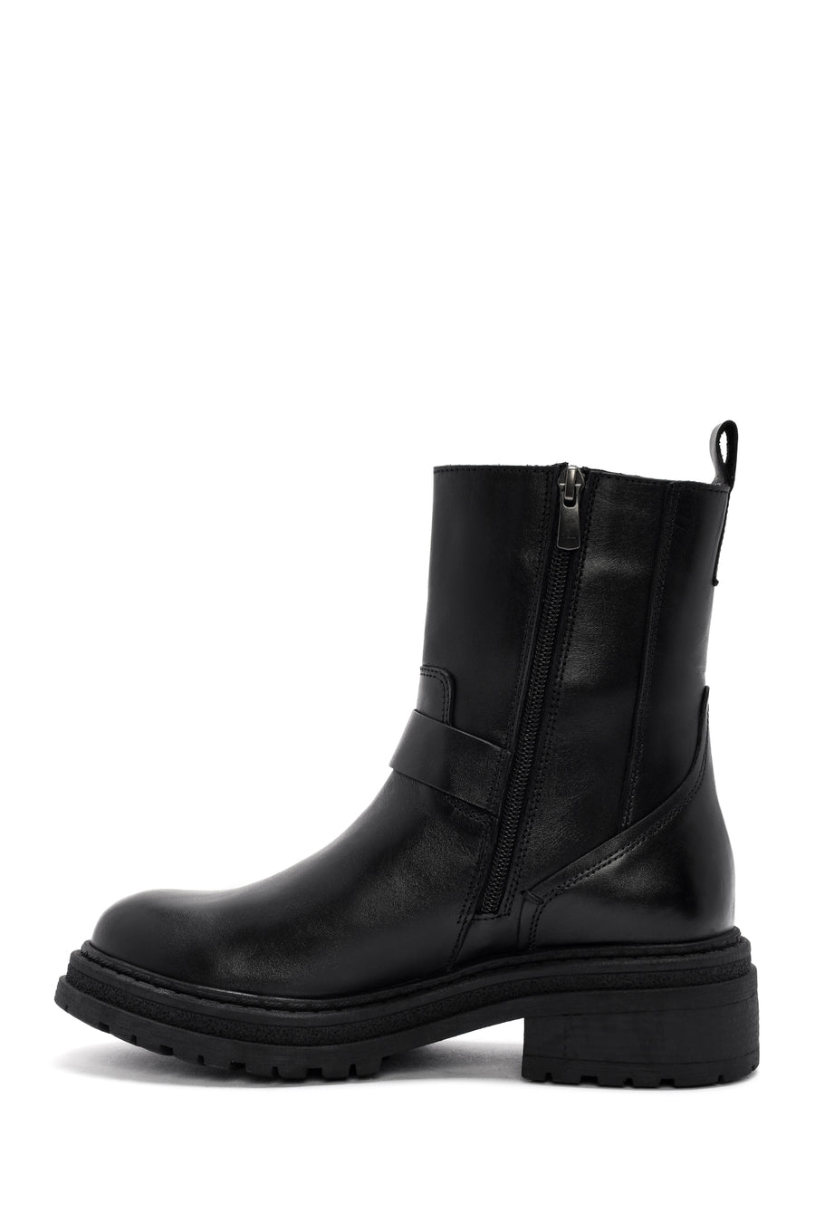 Women's Black Buckle Detailed Zippered Leather Boots