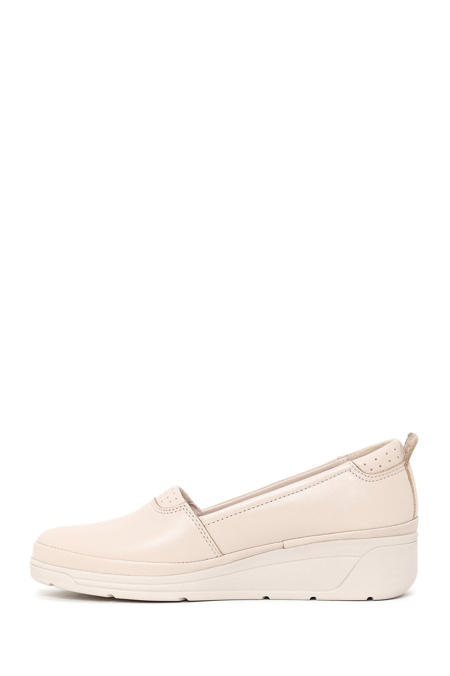 Woman Cream Wedge Leather Comfort Loafers