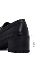 Woman Black Tassel Chunky Heeled Leather Loafer | Derimod
