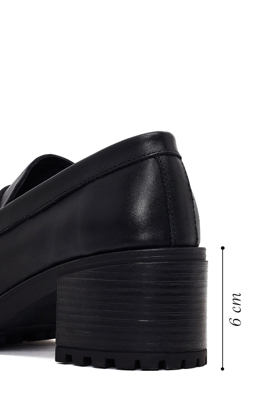 Woman Black Tassel Chunky Heeled Leather Loafer