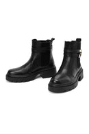 Women's Black Buckle Detailed Leather Chelsea Boots | Derimod