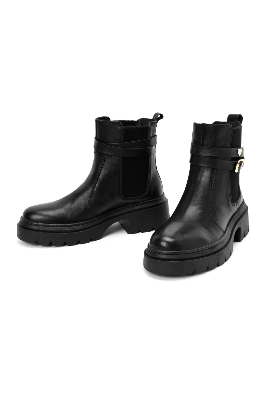 Women's Black Buckle Detailed Leather Chelsea Boots