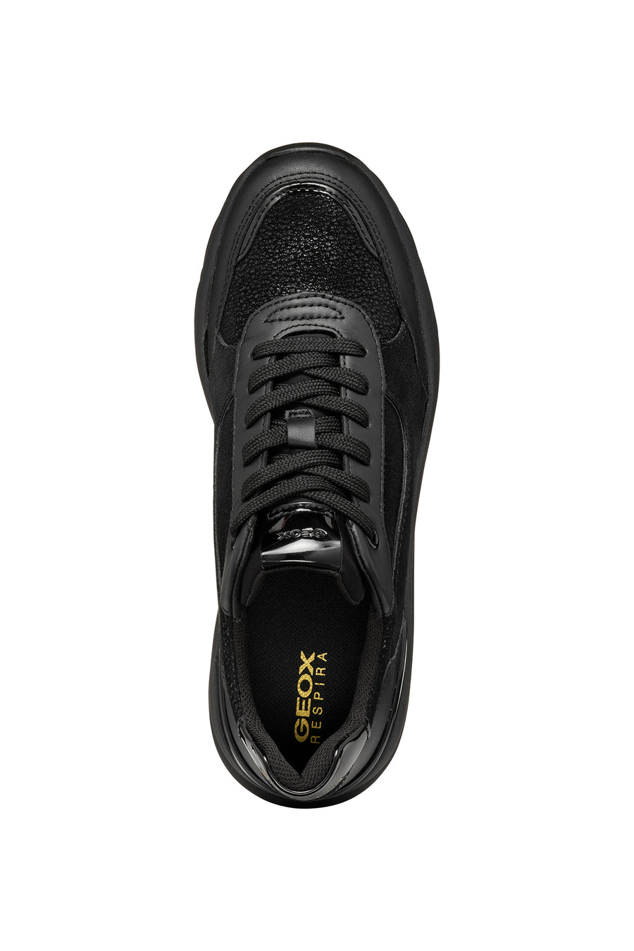 Geox Women's Black Spherica Ec13 Lace-Up Chunky Sole Leather Sneaker