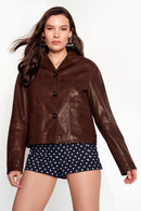 Jill Woman Brown Short Leather Jacket | Derimod