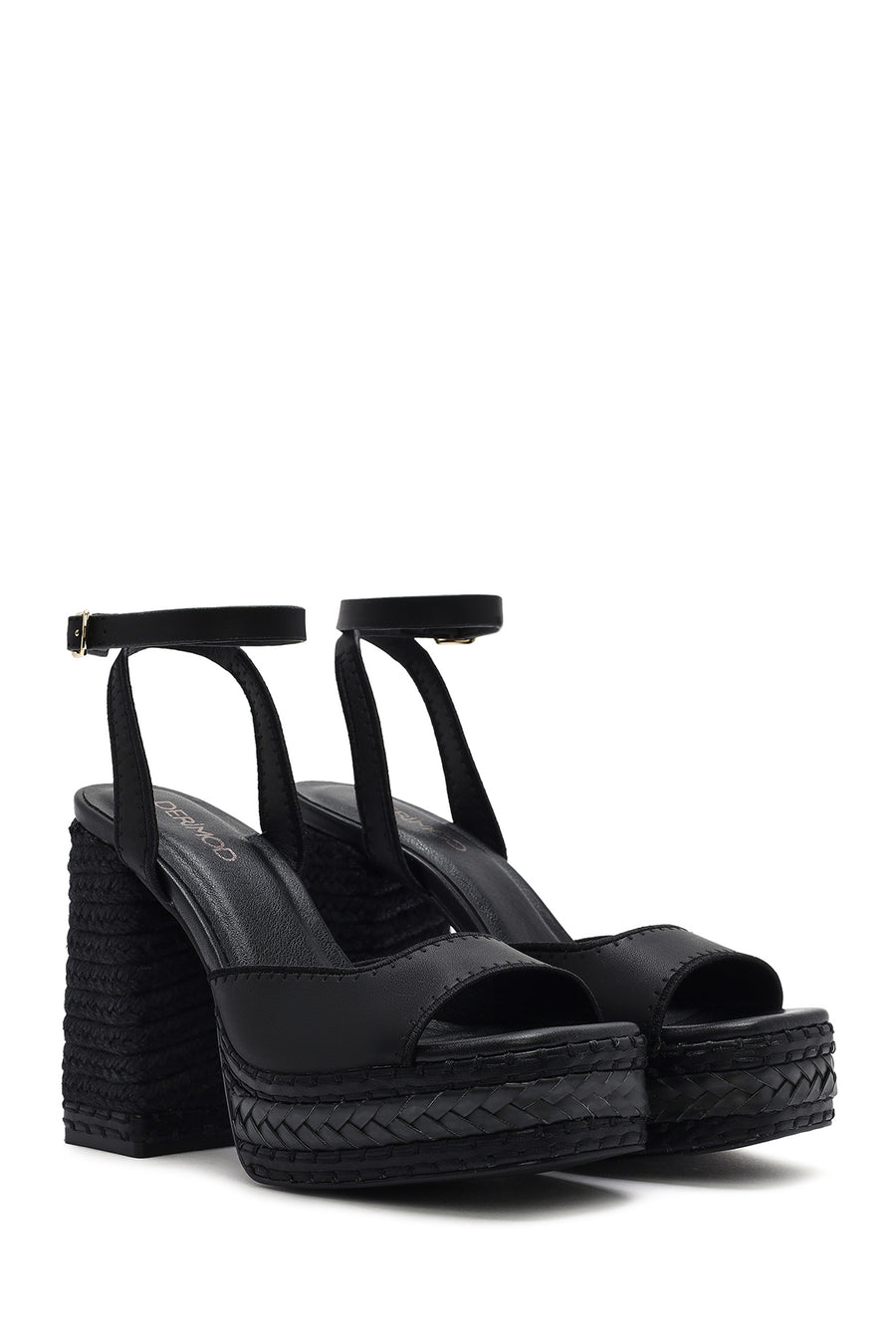 Women's Black Ankle Buckle Platform High Thick Heel Sandals