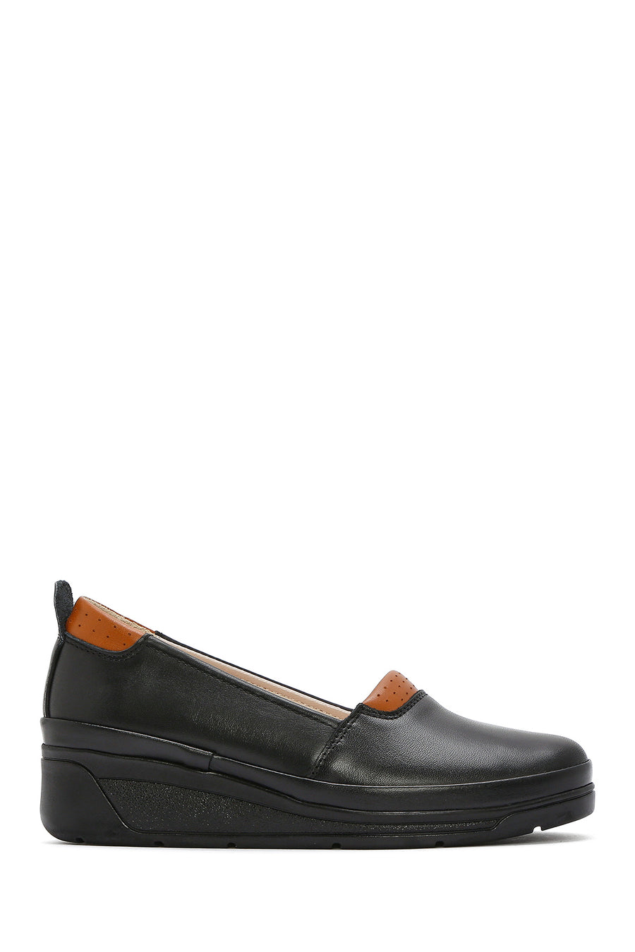 Women's Black Platform Heel Leather Comfort Loafer 26PFD500318 | Derimod