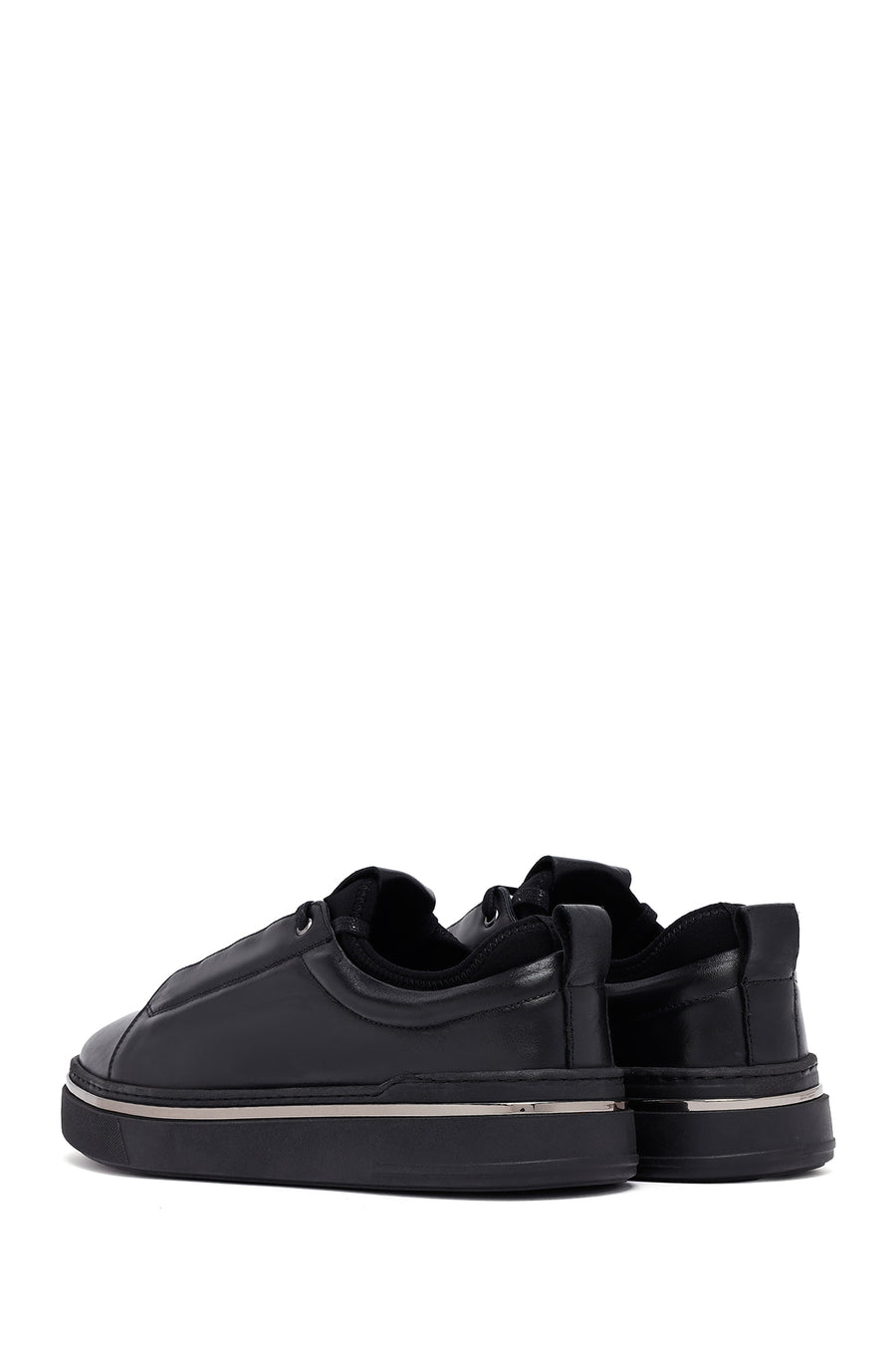 Men's Black Lace-Up Thick Sole Leather Sneakers