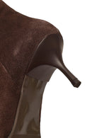Woman Brown Zip Closure Thin-Heeled Suede Boots | Derimod