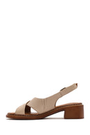 Women's Beige Ankle Buckle Low Heel Leather Sandals | Derimod