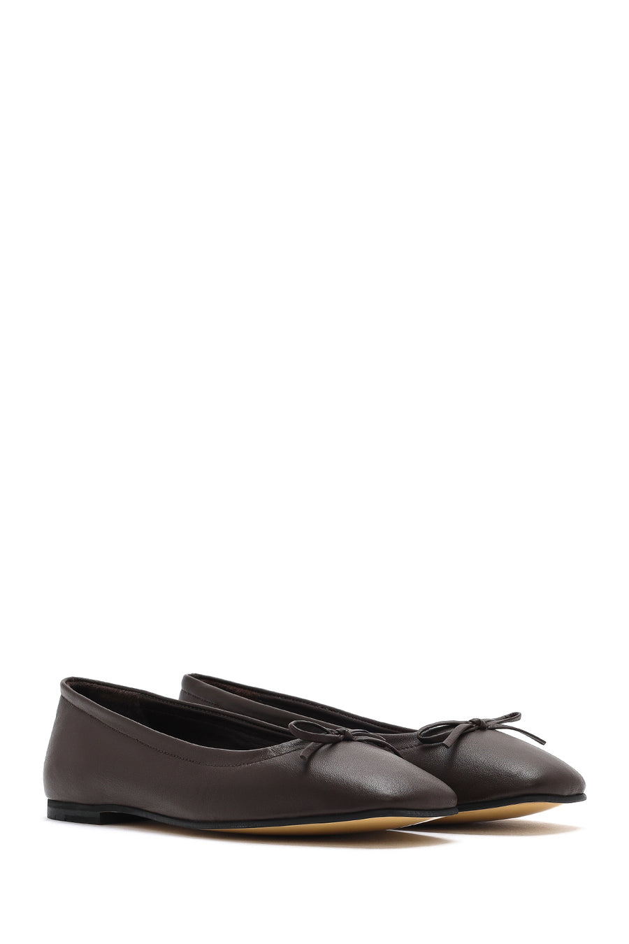 Derimod Flex Woman Brown Bow Leather Ballerine Shoes