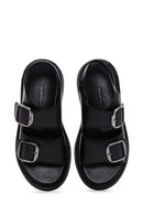 Women's Black Leather Double Buckle Comfort Sandals | Derimod
