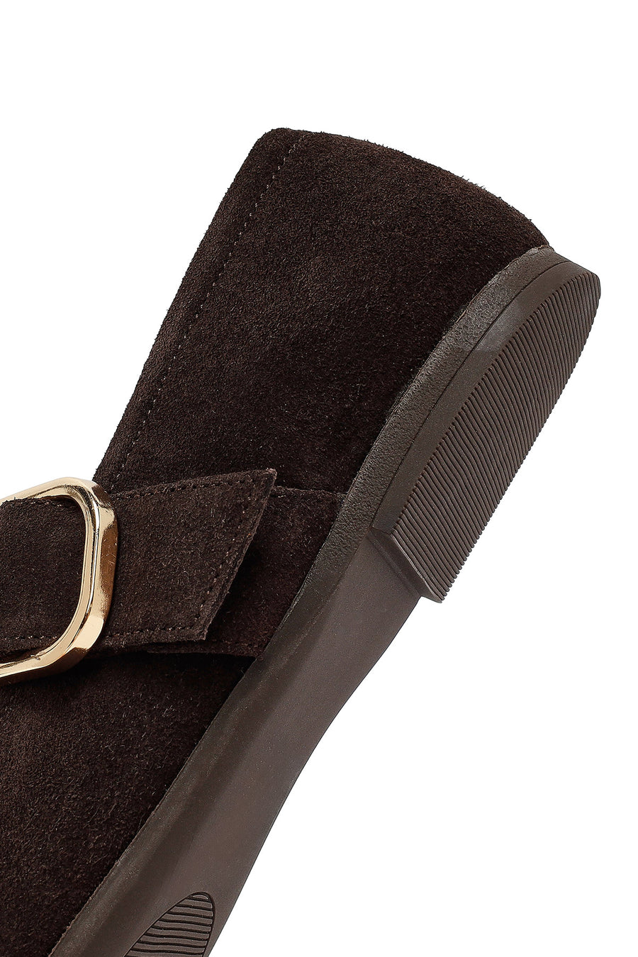 Woman Brown Buckled Suede Leather Ballet Flat