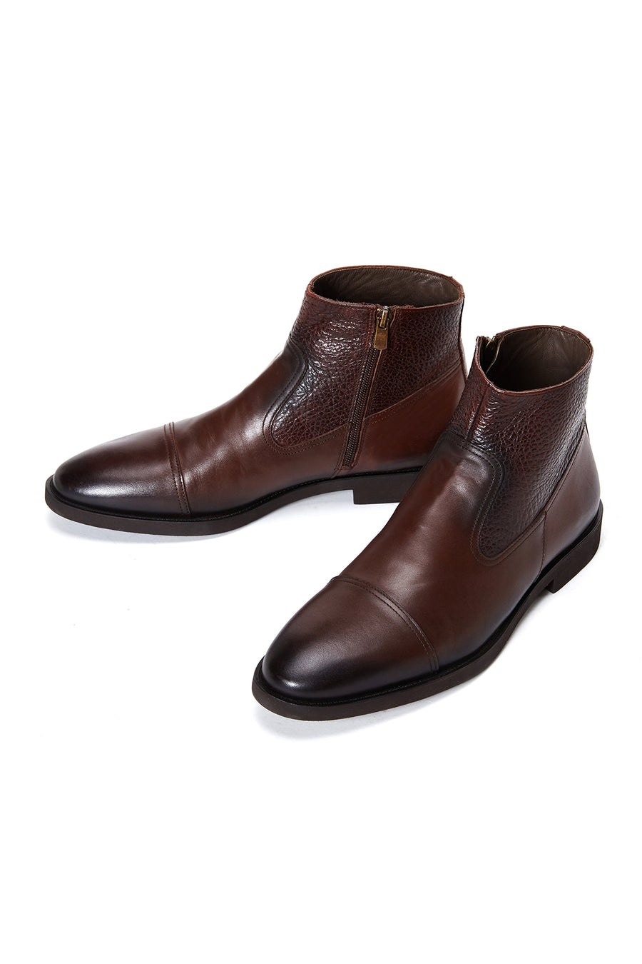 Men's Brown Leather Classic Zipper Boots