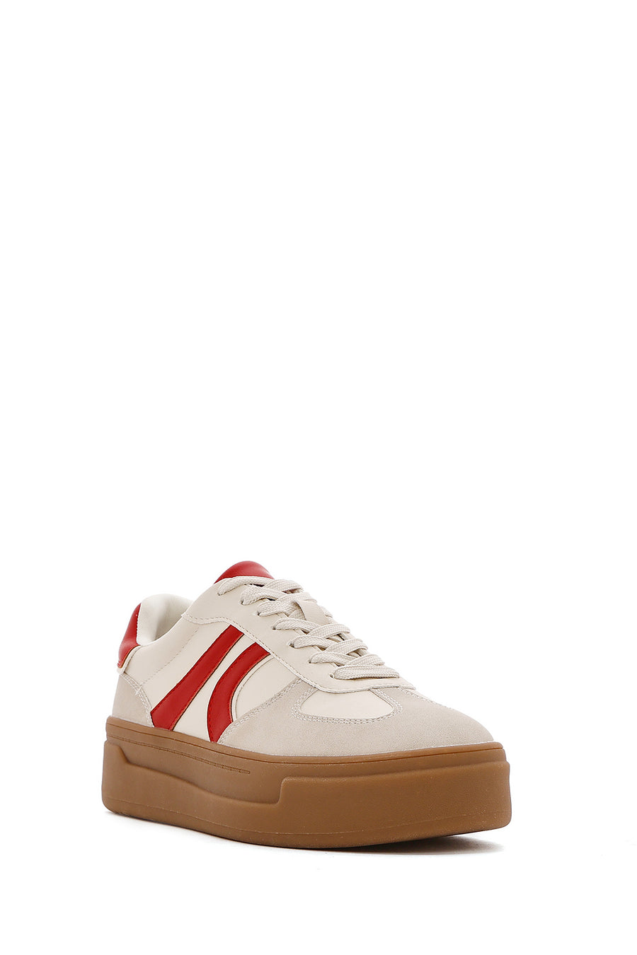 Women's Beige Lace-Up Chunky Sole Sneakers