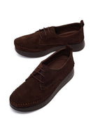 Woman Brown Lace-Up Thick-Soled Suede Comfort Shoes | Derimod
