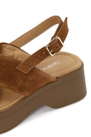 Woman Tan Thick-Soled Suede Sandal | Derimod