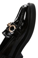 Women's Black Chain Detailed Leather Masculine Loafer | Derimod