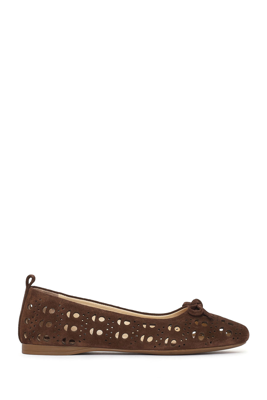 Women's Brown Patterned Suede Leather Ballet Flats 26PFD153010 | Derimod
