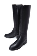 Woman Black Zip Closure Short Thick-Heeled Leather Boot | Derimod